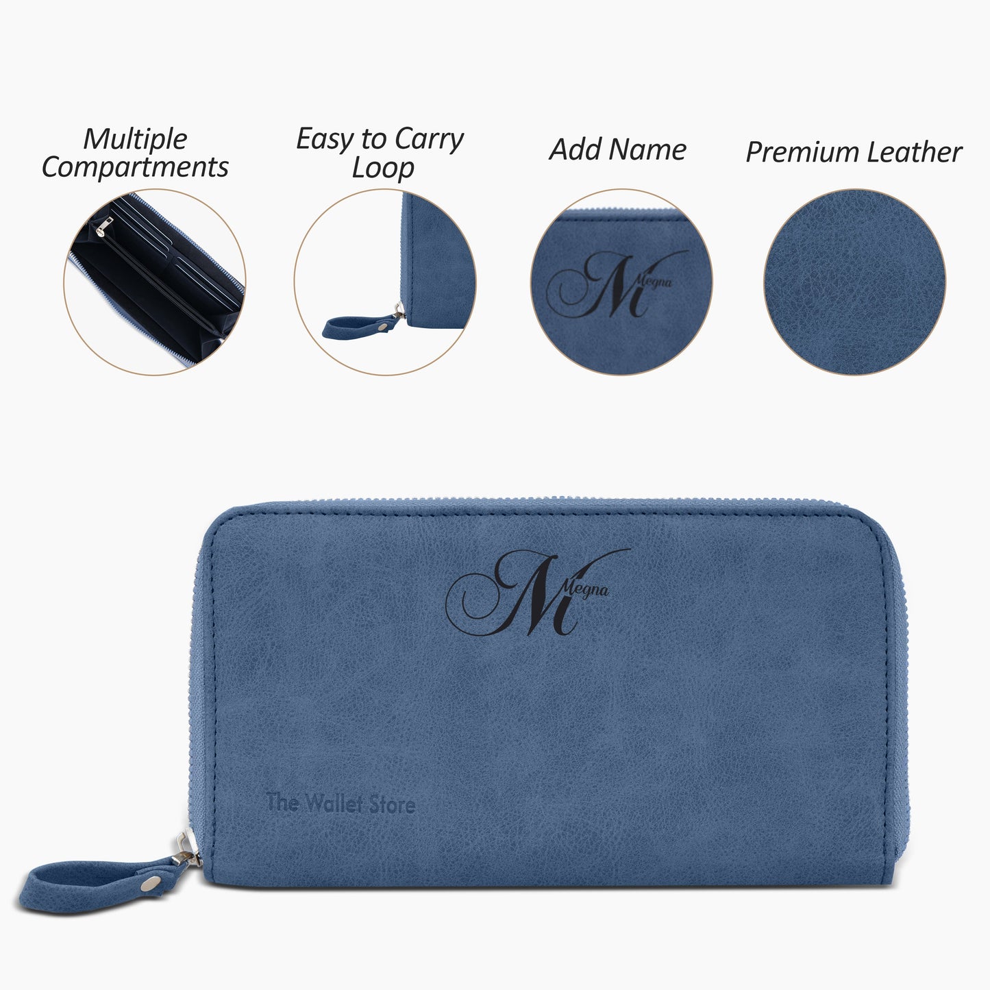 Personalized Suede Leather Zipper Clutch For Her