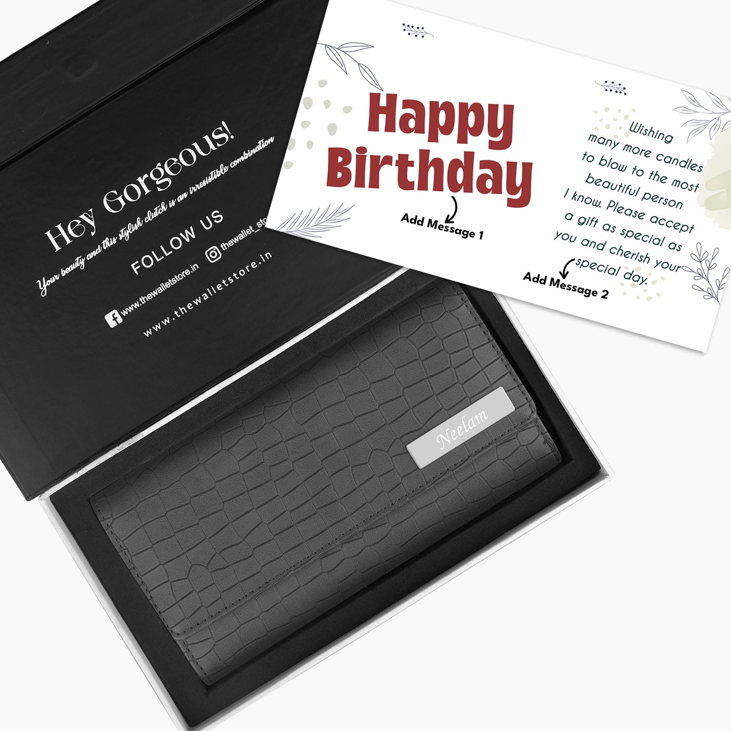 Personalized Croco Design Clutch With Name & Message Card