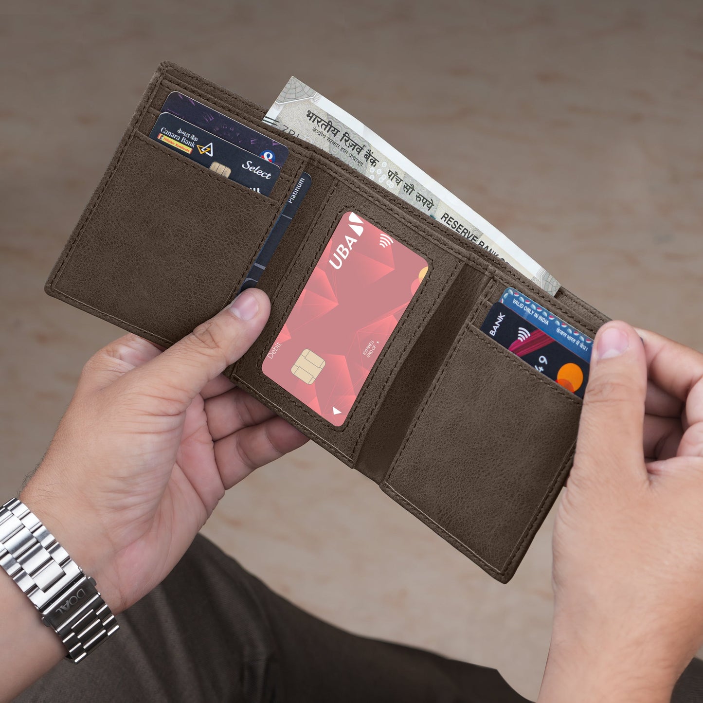 Executive Suede Leather Tri-Fold Wallet