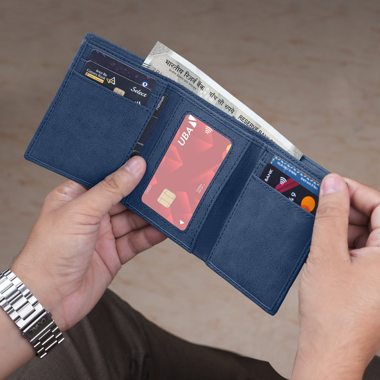 Executive Suede Leather Tri-Fold Wallet