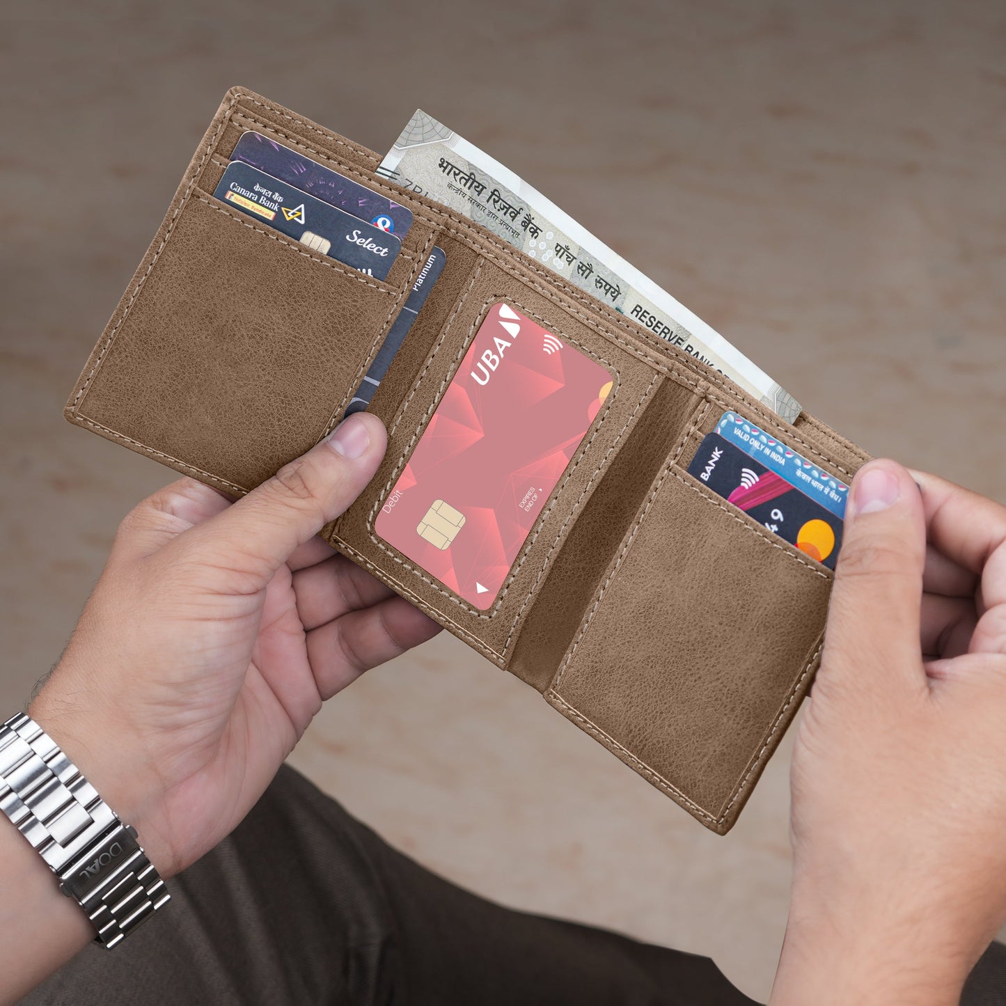 Executive Suede Leather Tri-Fold Wallet