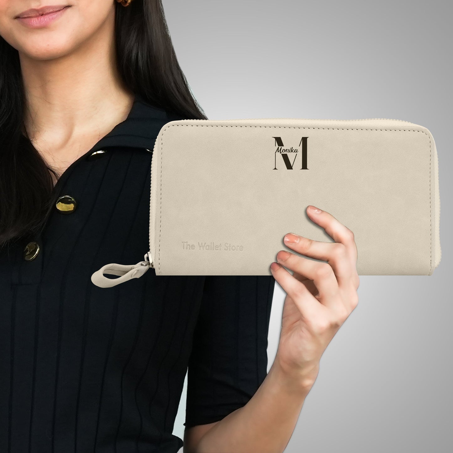 Personalized Suede Leather Zipper Clutch For Her
