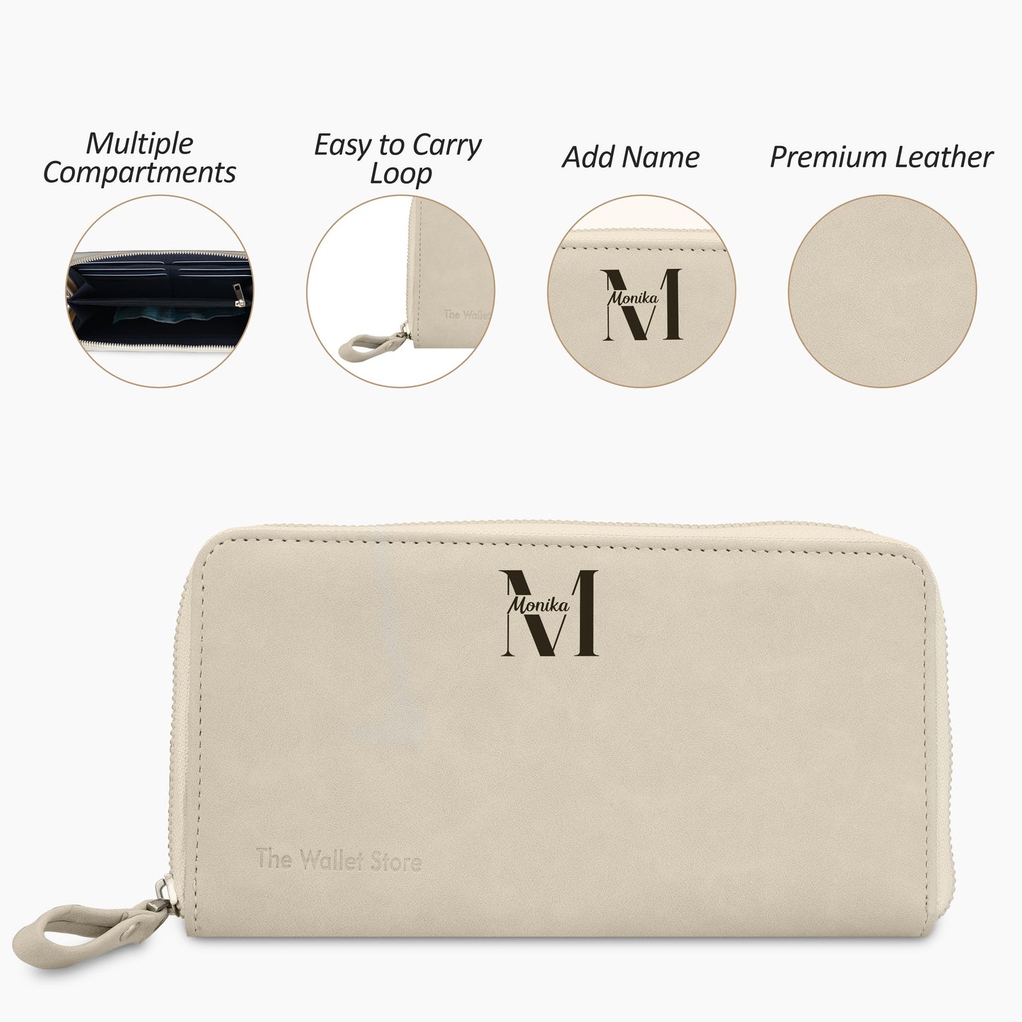 Personalized Suede Leather Zipper Clutch For Her
