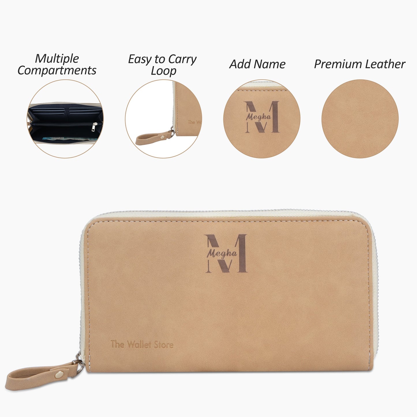 Personalized Suede Leather Zipper Clutch For Her