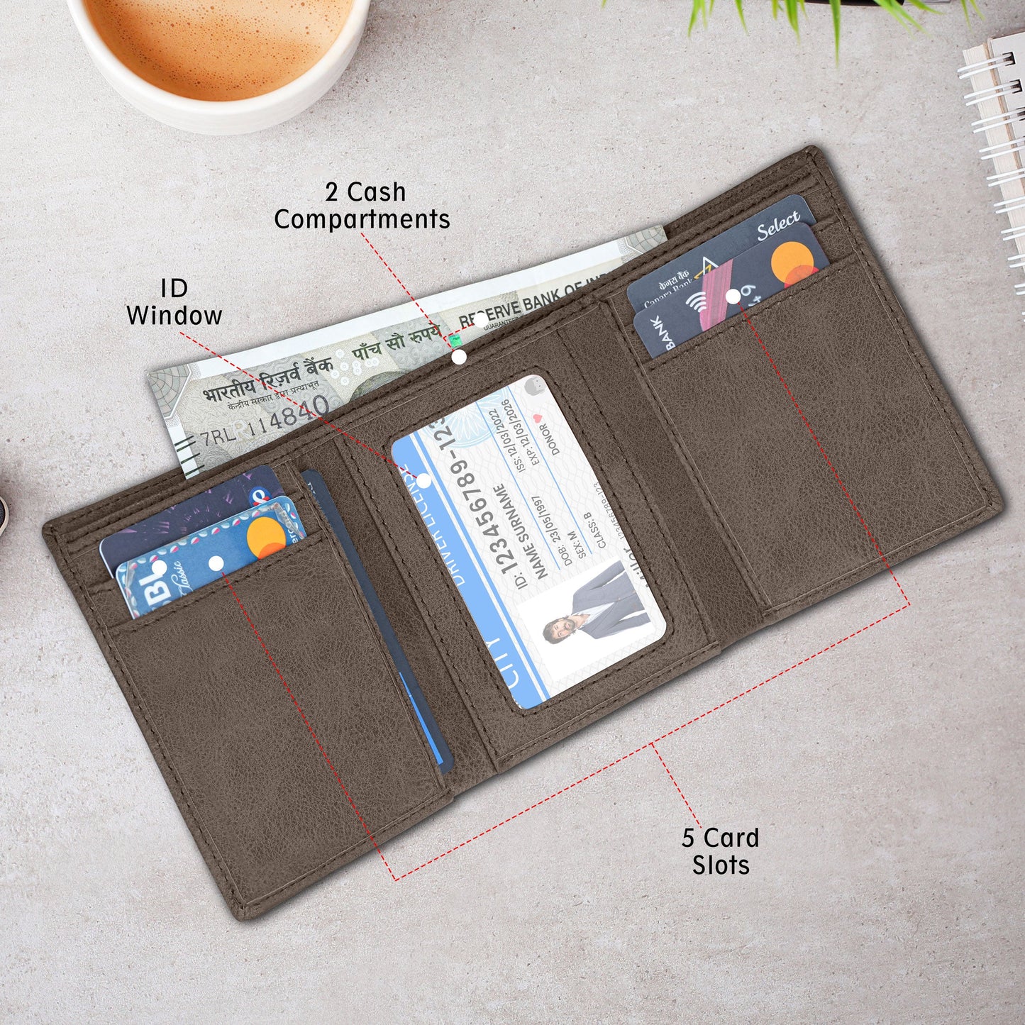 Executive Suede Leather Tri-Fold Wallet