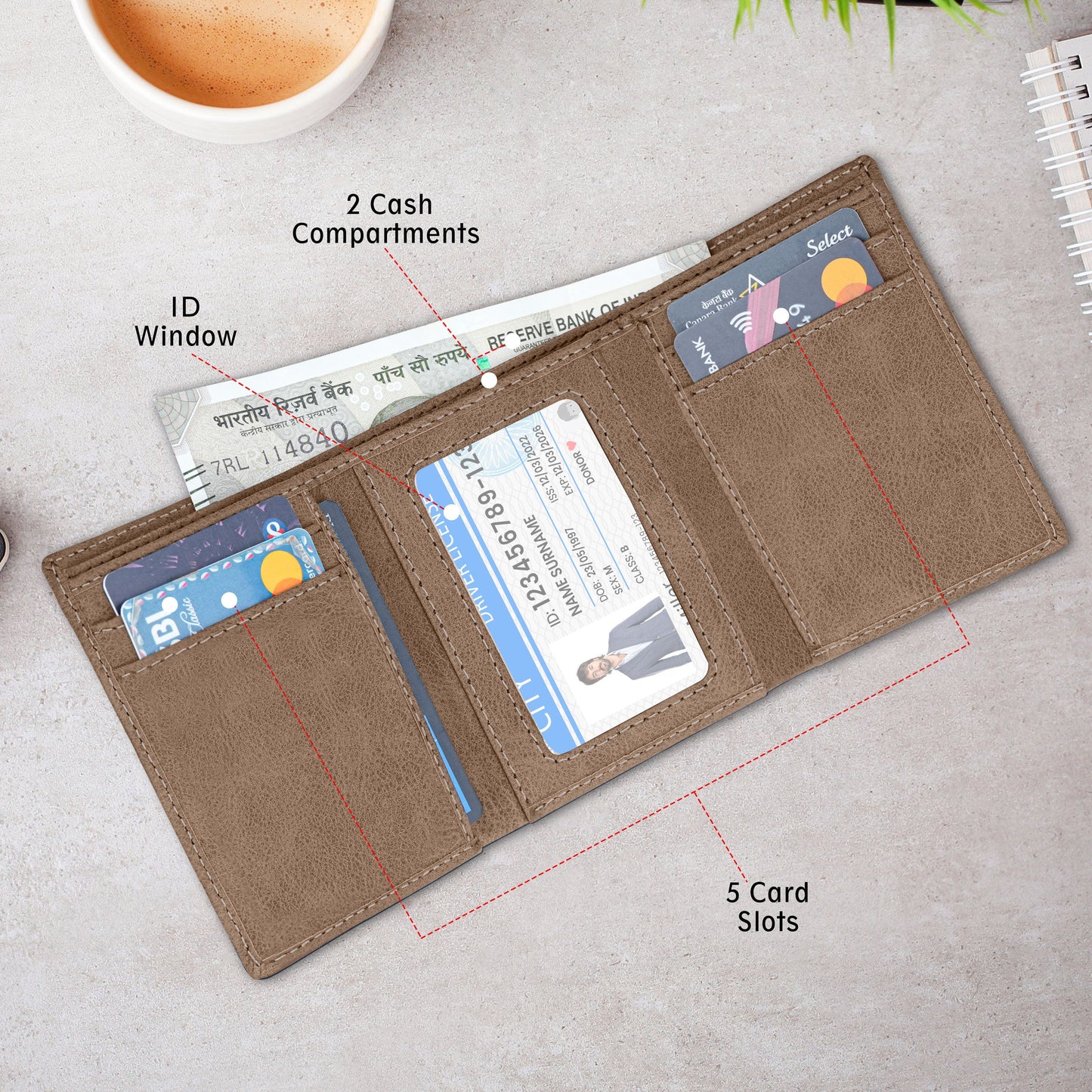 Executive Suede Leather Tri-Fold Wallet