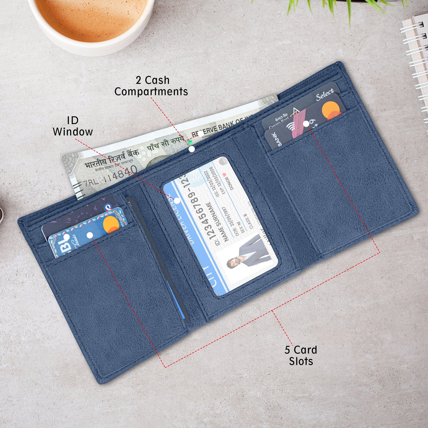 Executive Suede Leather Tri-Fold Wallet