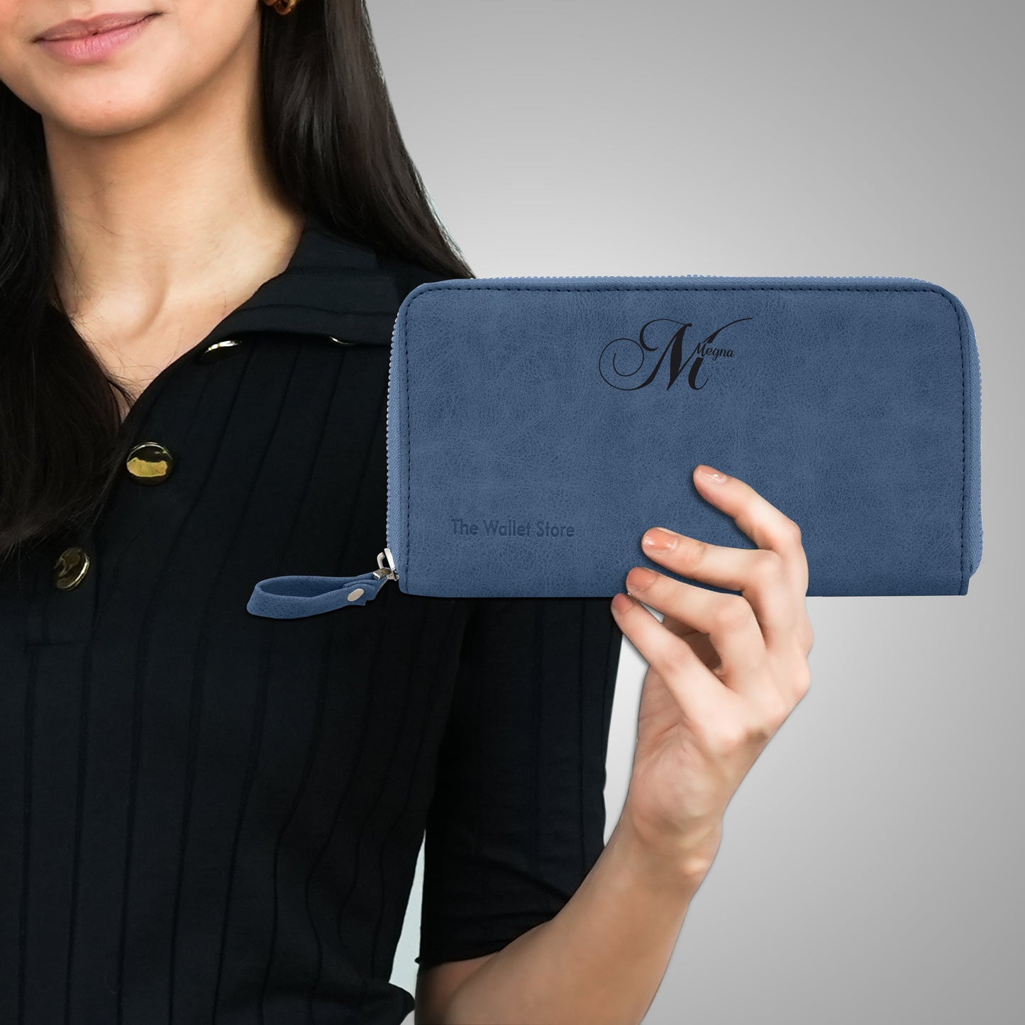 Personalized Suede Leather Zipper Clutch For Her