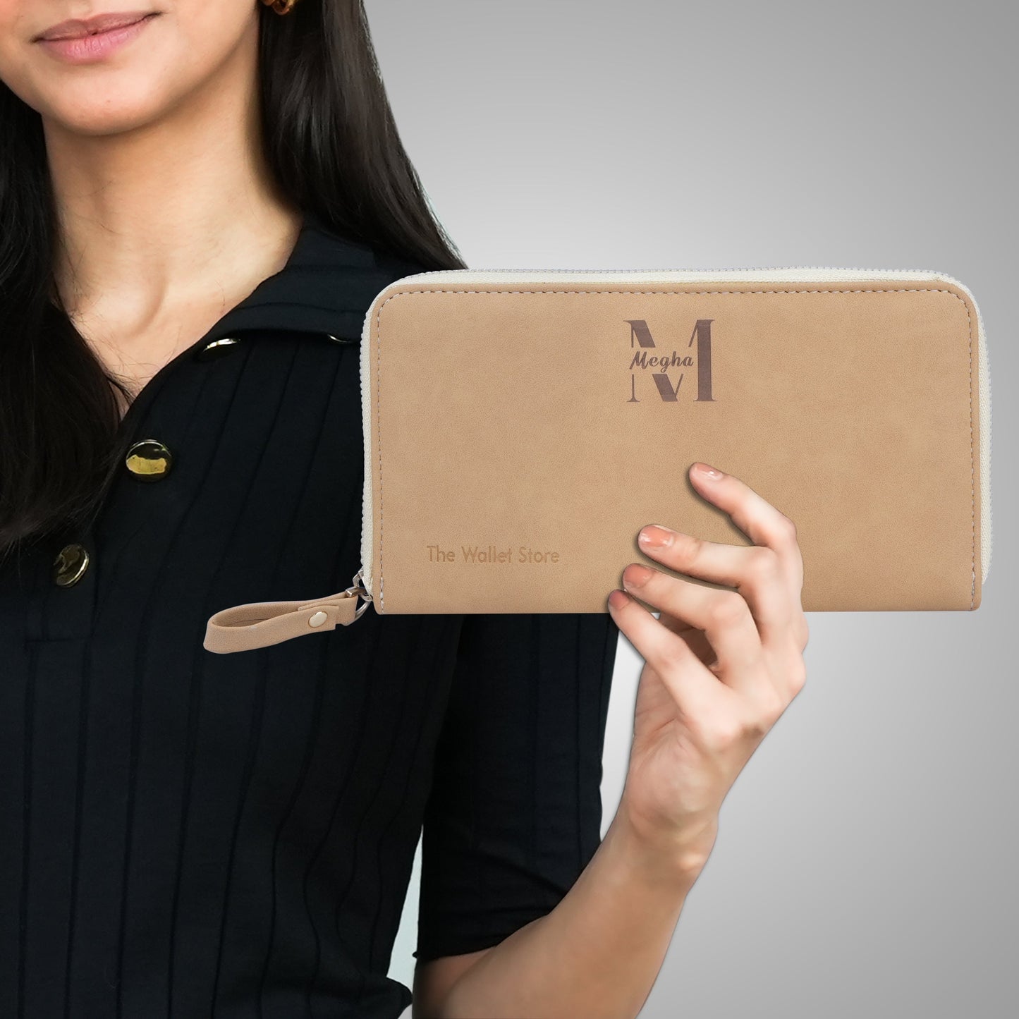 Personalized Suede Leather Zipper Clutch For Her