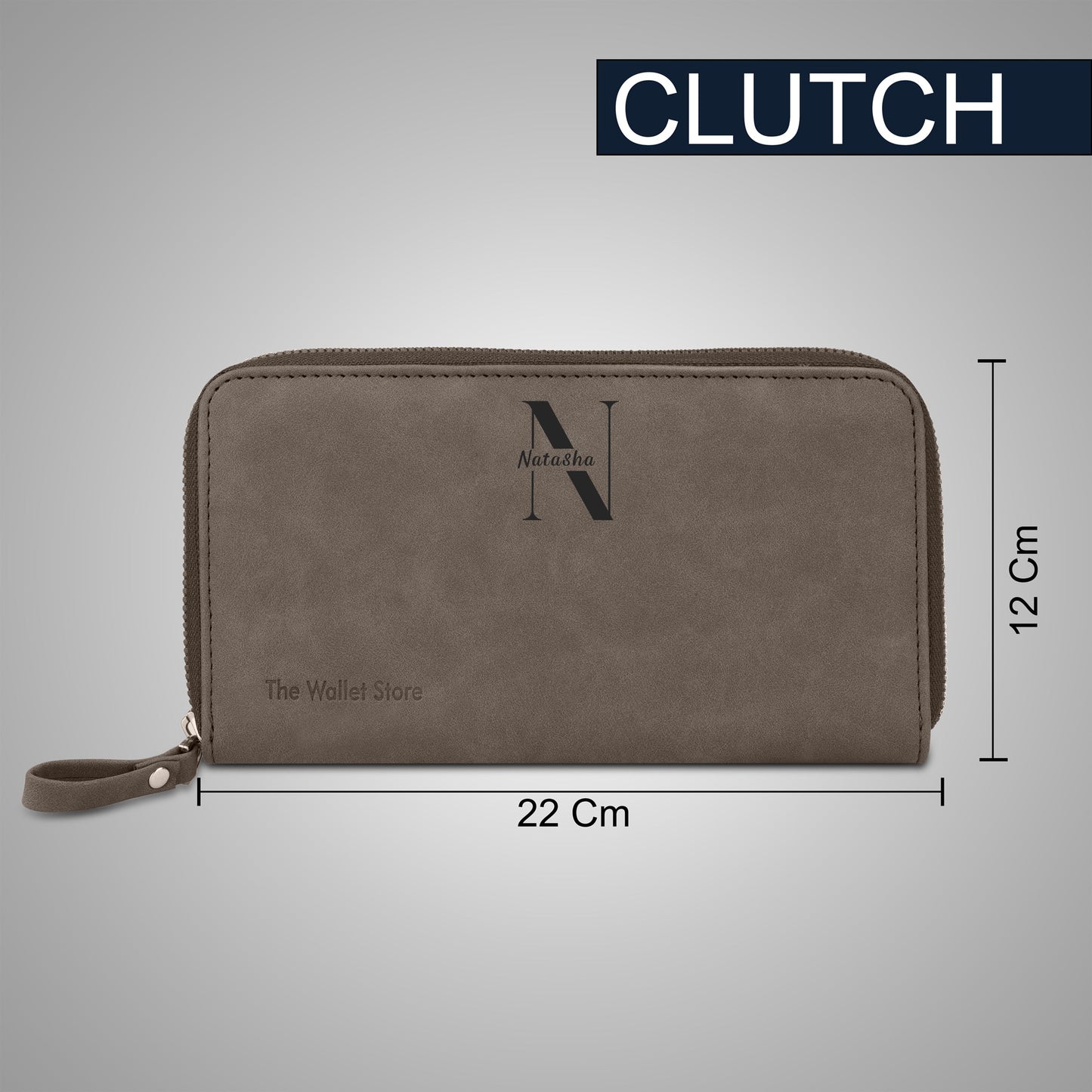 Personalized Suede Leather Zipper Clutch For Her