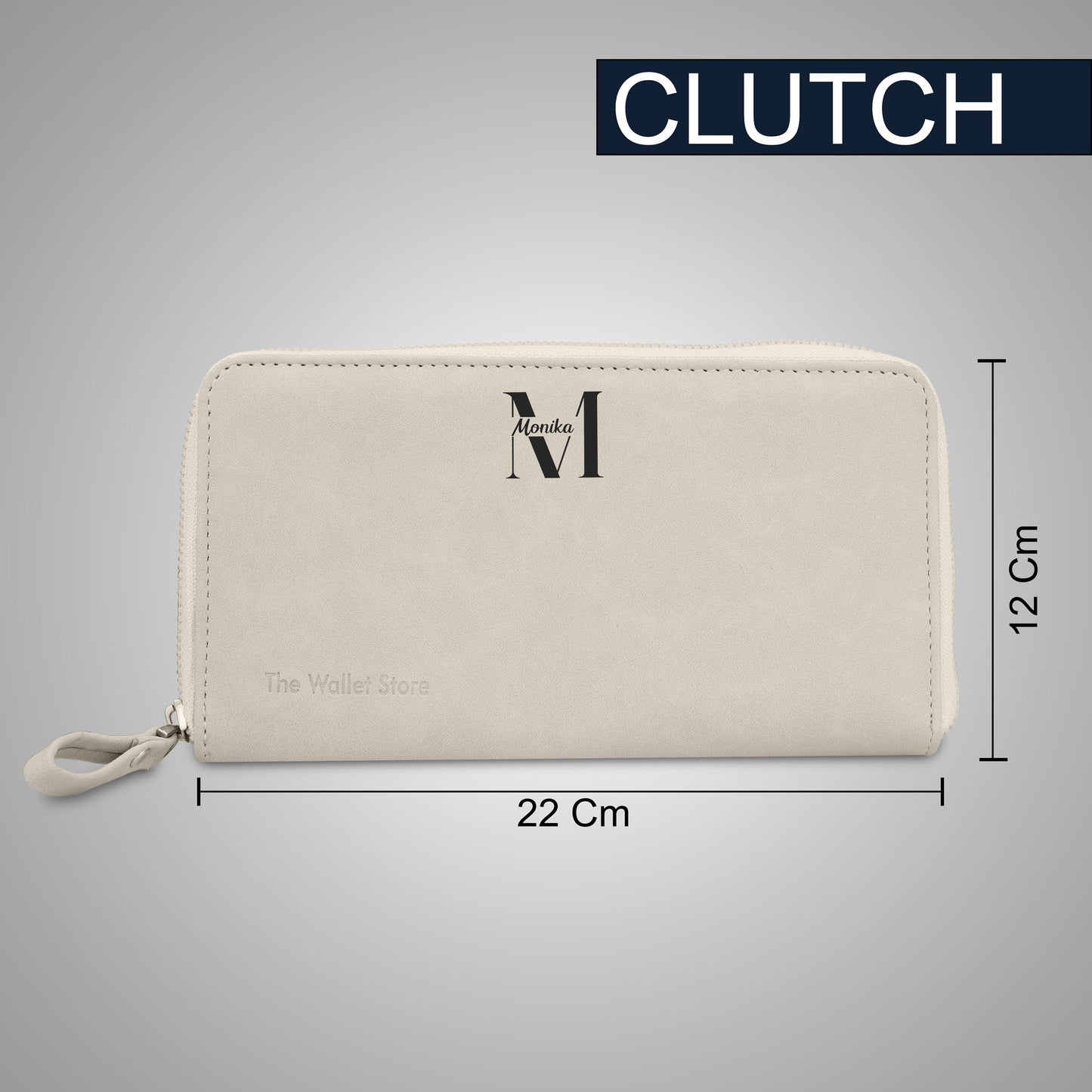Personalized Suede Leather Zipper Clutch For Her