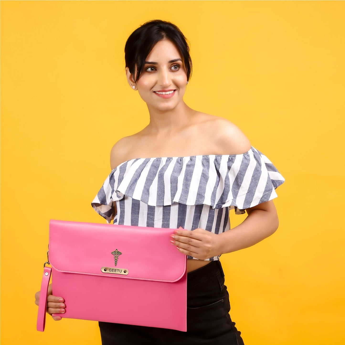 Personalized Laptop Sleeve With Name & Charm - Pink