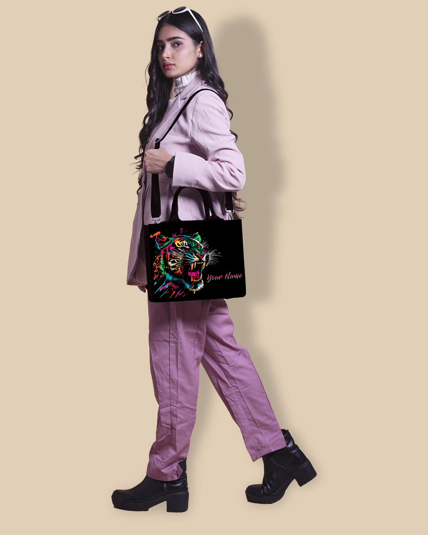 Customized small Tote Bag Designed With Colourfull Roaring Bangal Tiger