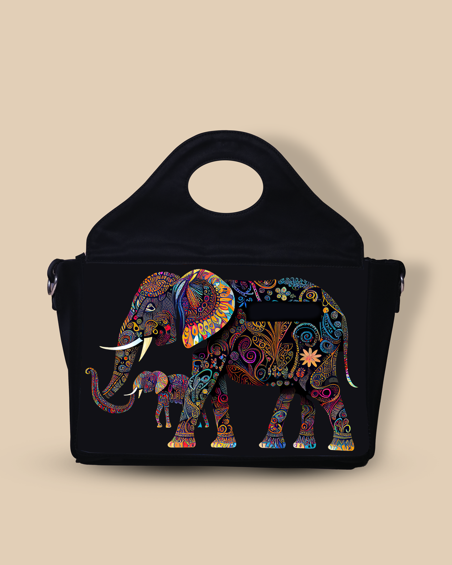 Customized Sling Purse Designed with Baby And Mother Elephant Pattern