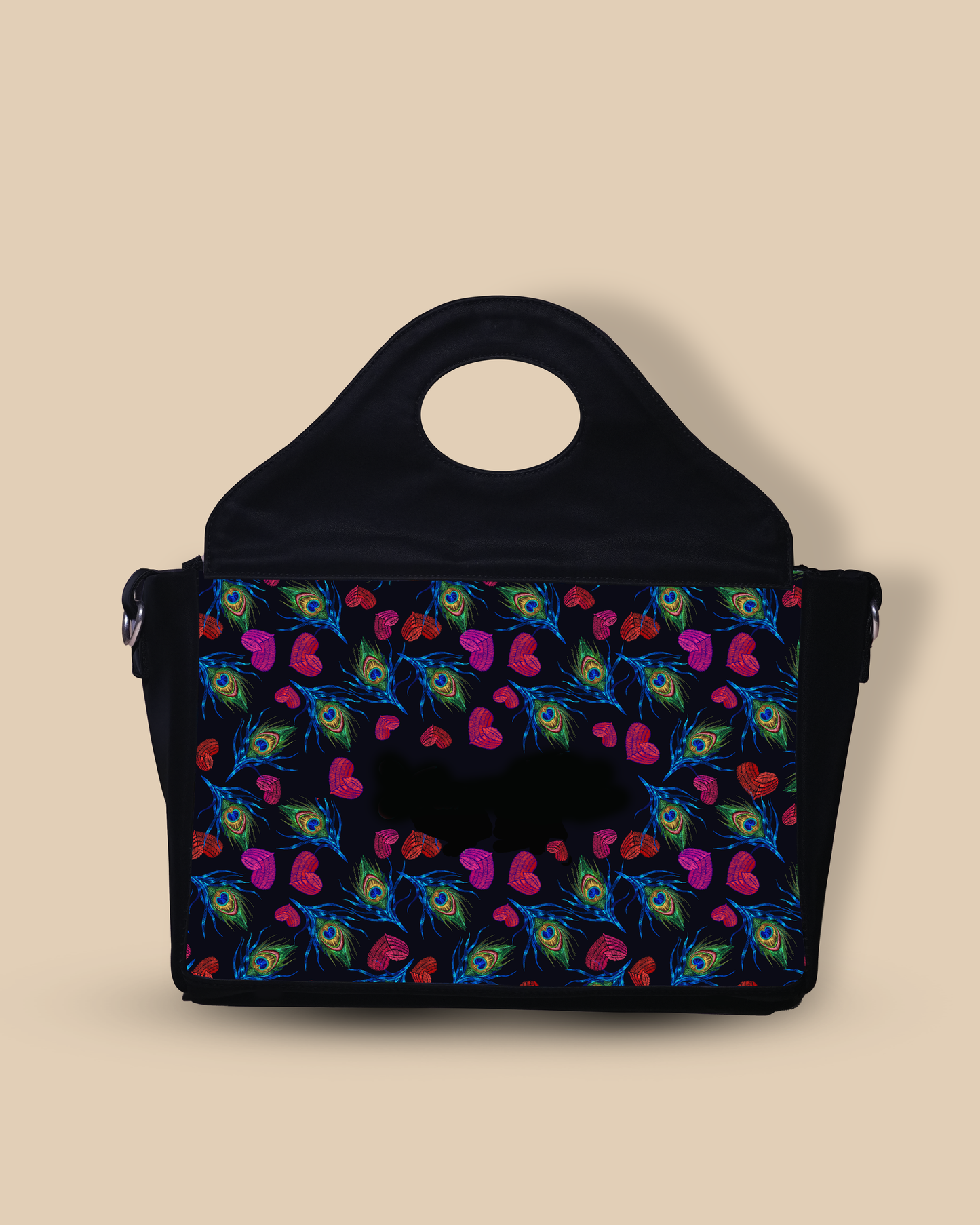 Customized Sling Purse Designed With Colourfull Peacock Feather And Heart Pattern