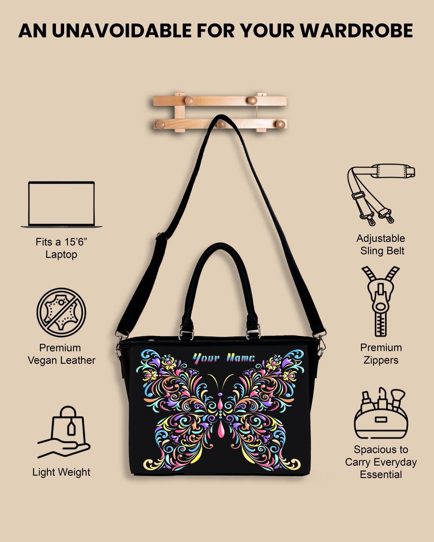 Colorful butterfly Pattern Oversized Tote