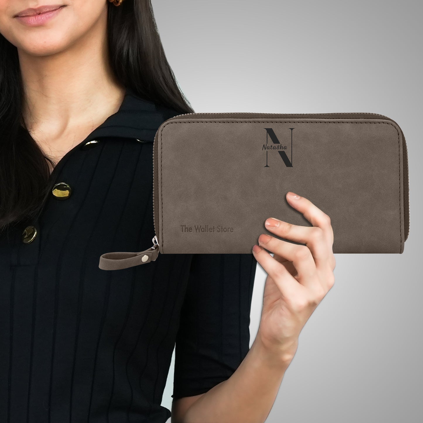 Personalized Suede Leather Zipper Clutch For Her