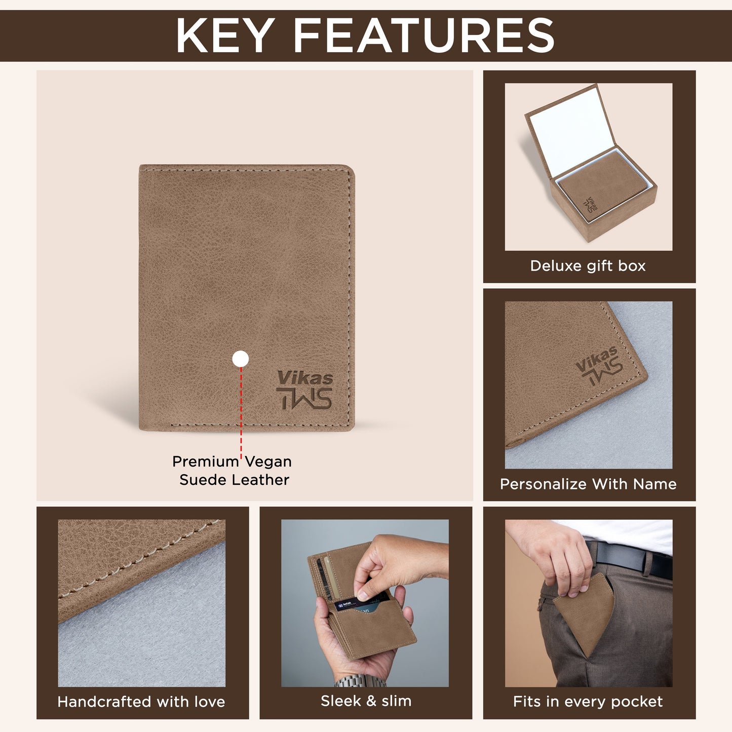 Classic Suede Leather Bi-Fold Cardholder