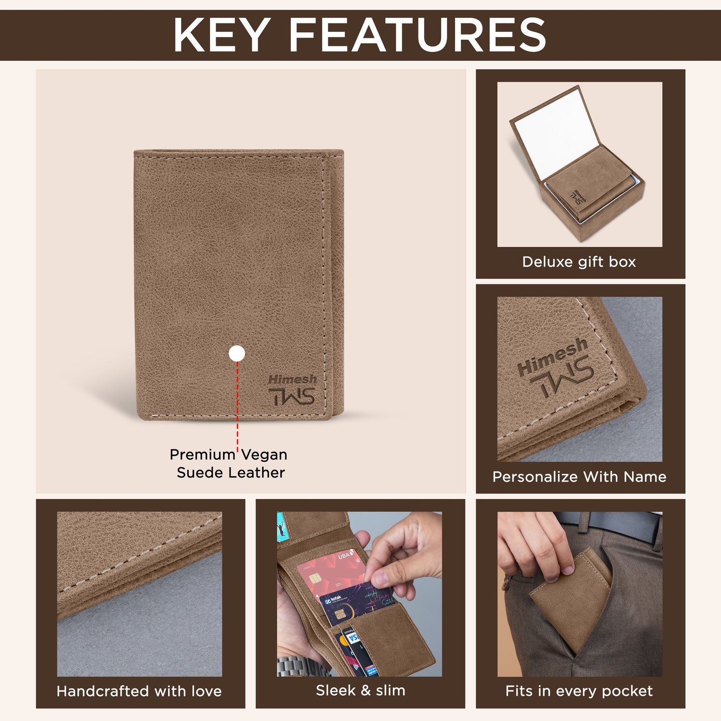 Executive Suede Leather Tri-Fold Wallet