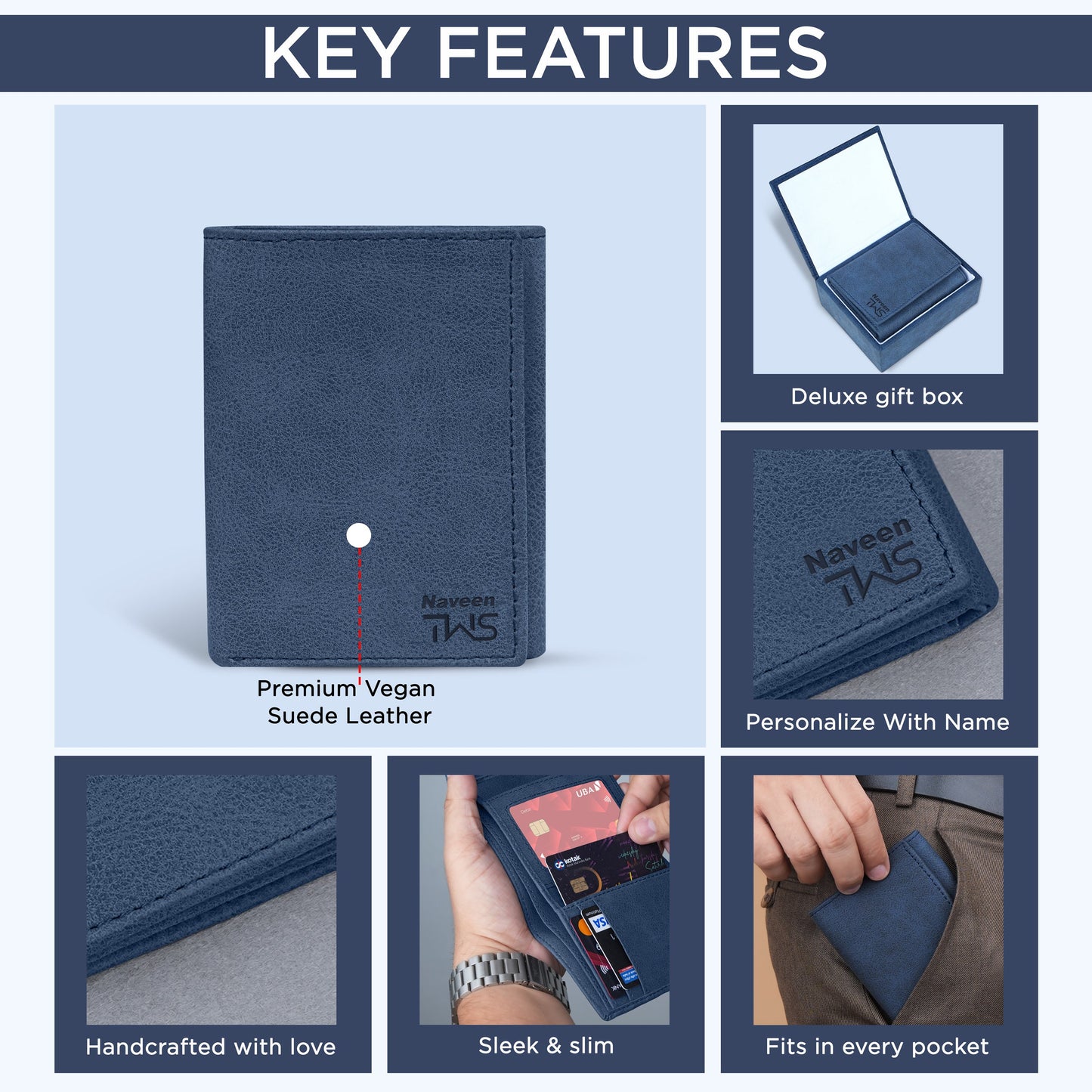 Executive Suede Leather Tri-Fold Wallet