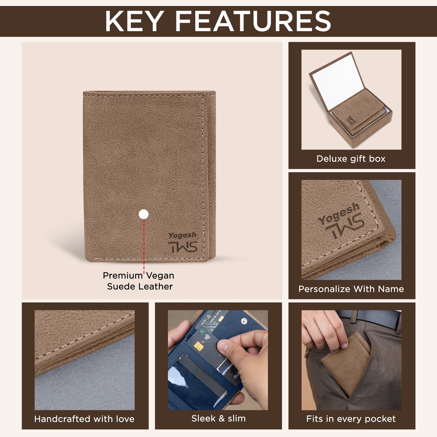 Executive Suede Leather Tri-Fold Wallet