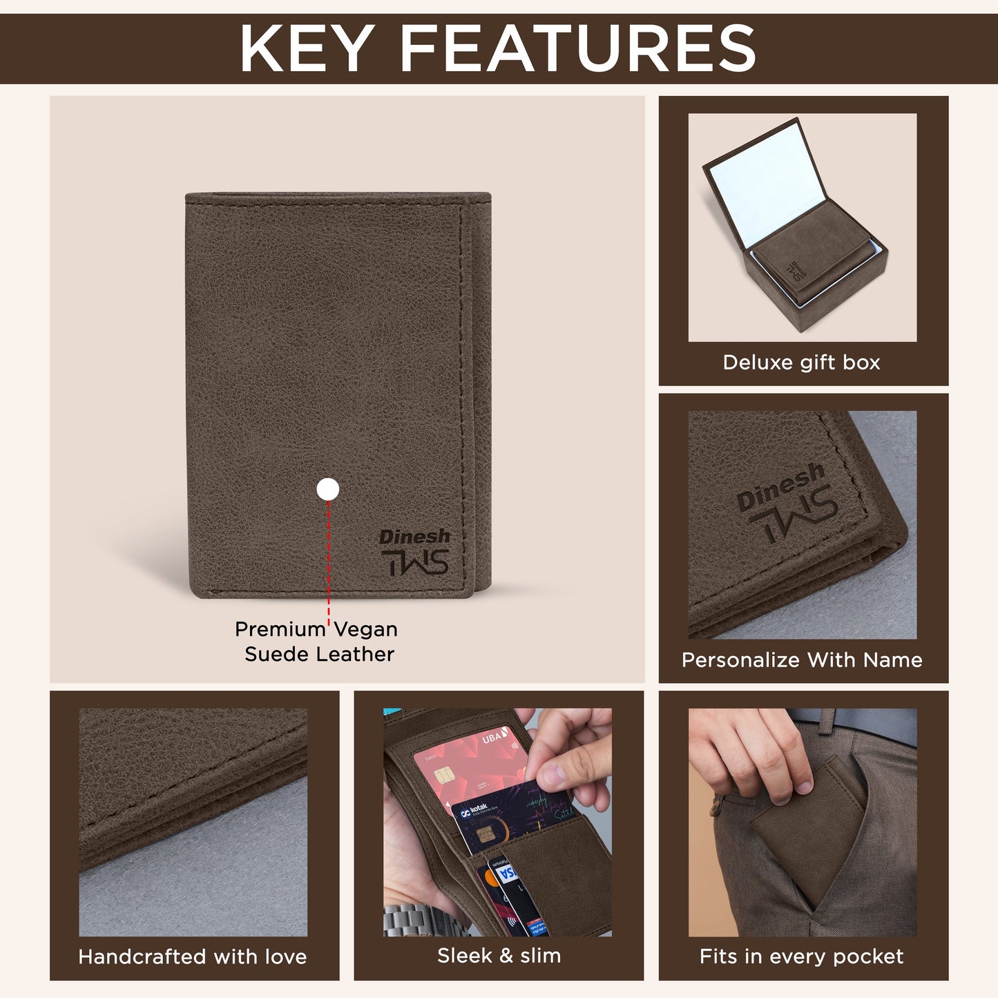 Executive Suede Leather Tri-Fold Wallet