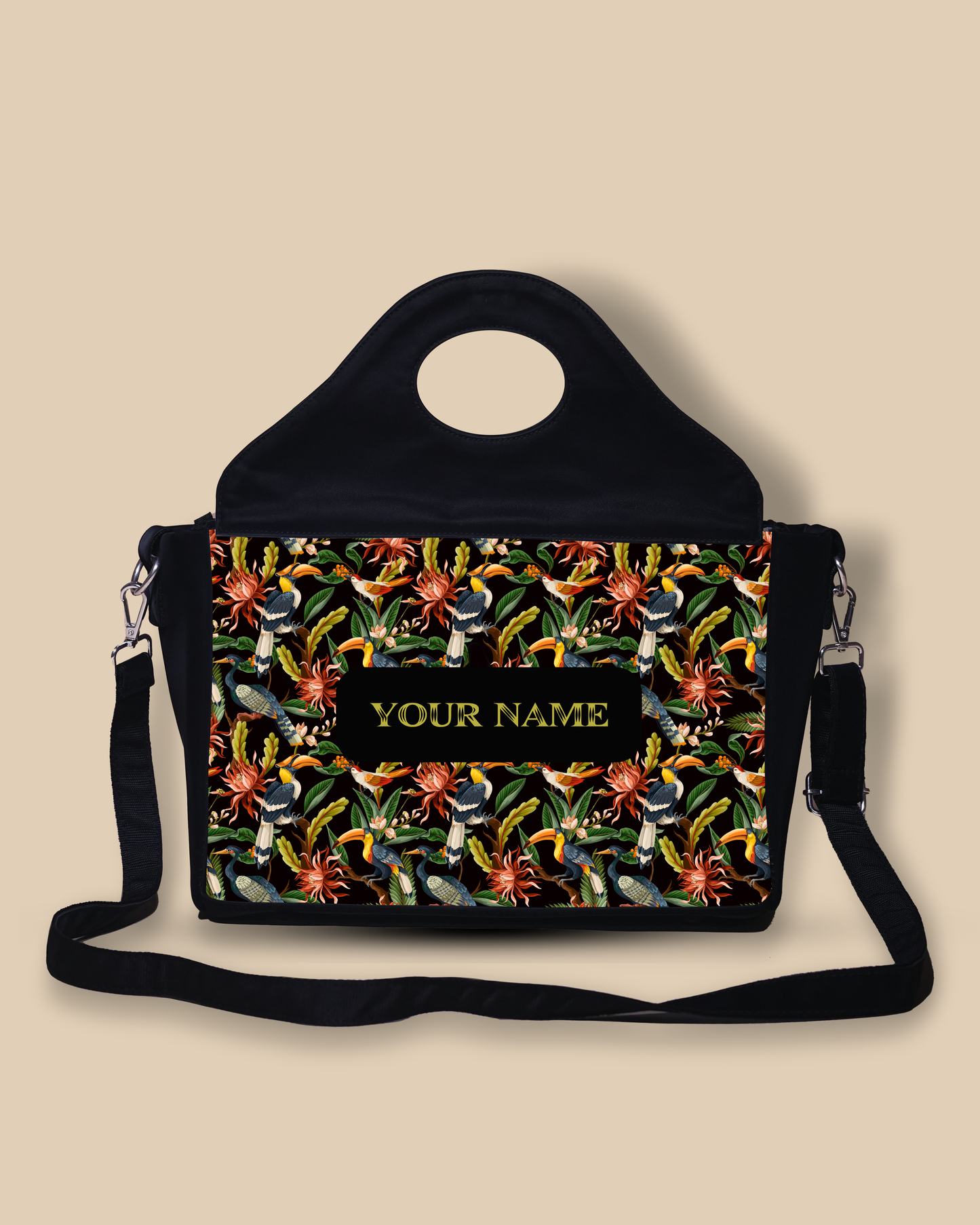 Customized Sling Purse Designed with Hornbill , Carens Birds And Tropical Flowers