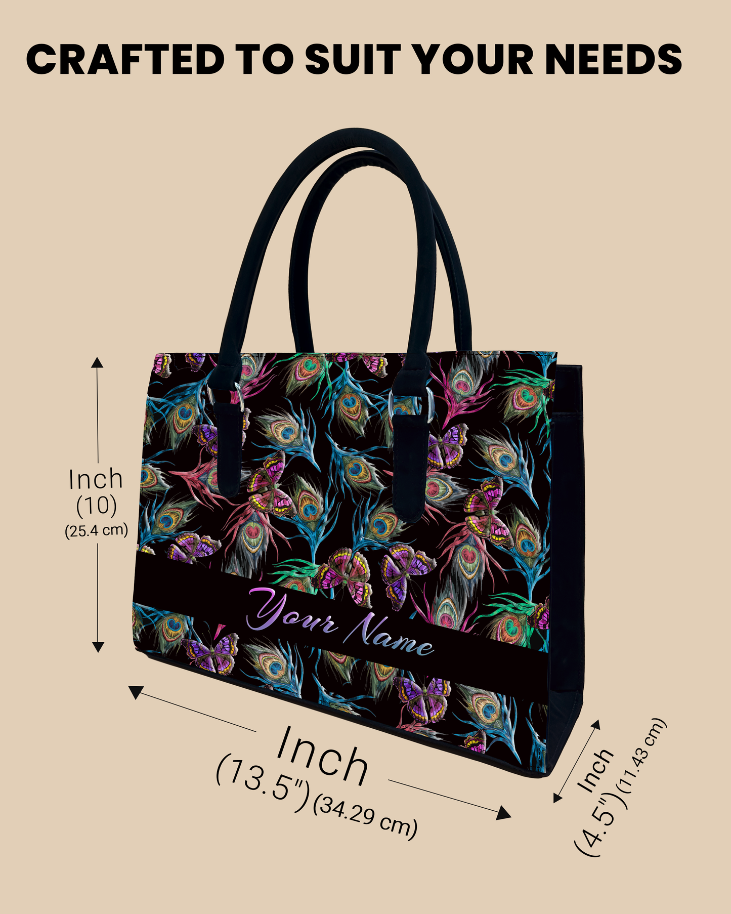 Colorful Peacock Feather And Flying Butterflies Designer Sling Tote