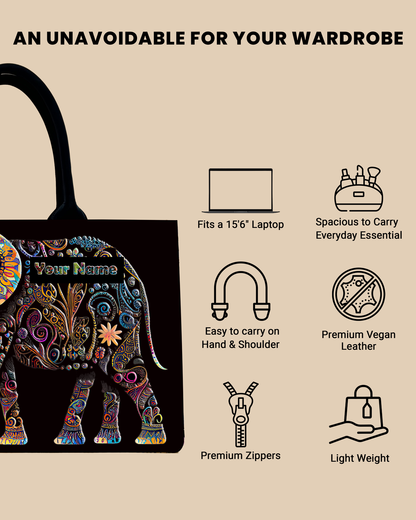 Customized Tote Bag Designed with Baby And Mother Elephant Pattern