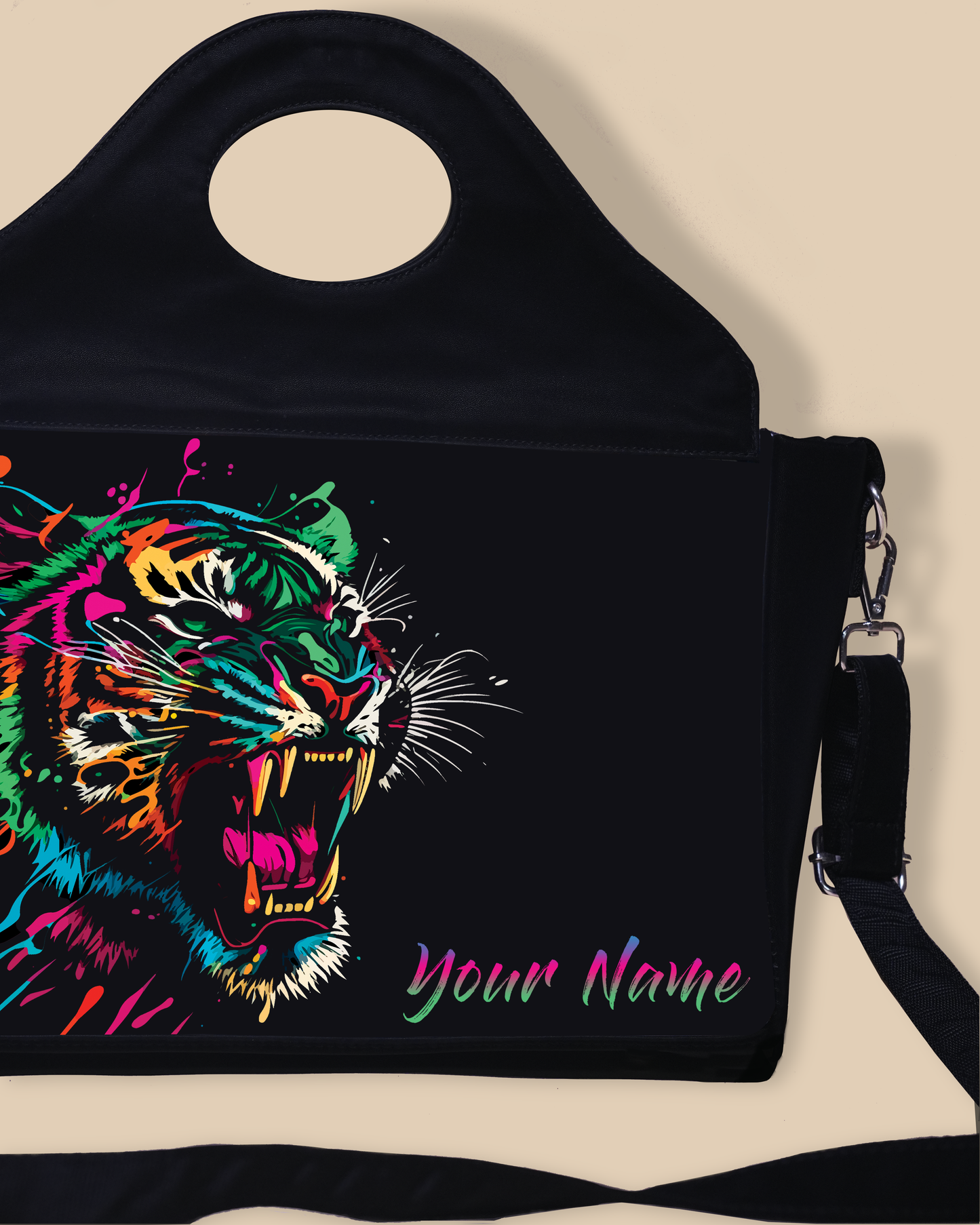 Customized Sling Purse Designed With Colourfull Roaring Bangal Tiger