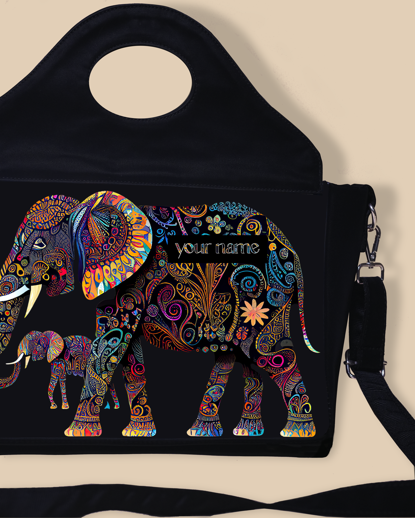 Customized Sling Purse Designed with Baby And Mother Elephant Pattern