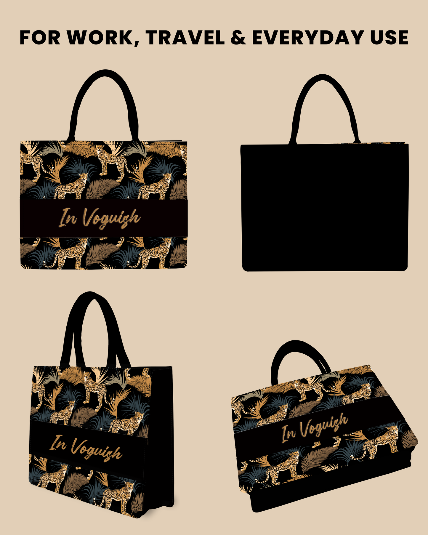 Customized Tote Bag Designed with Marine Pattern Background And Leopard Palms