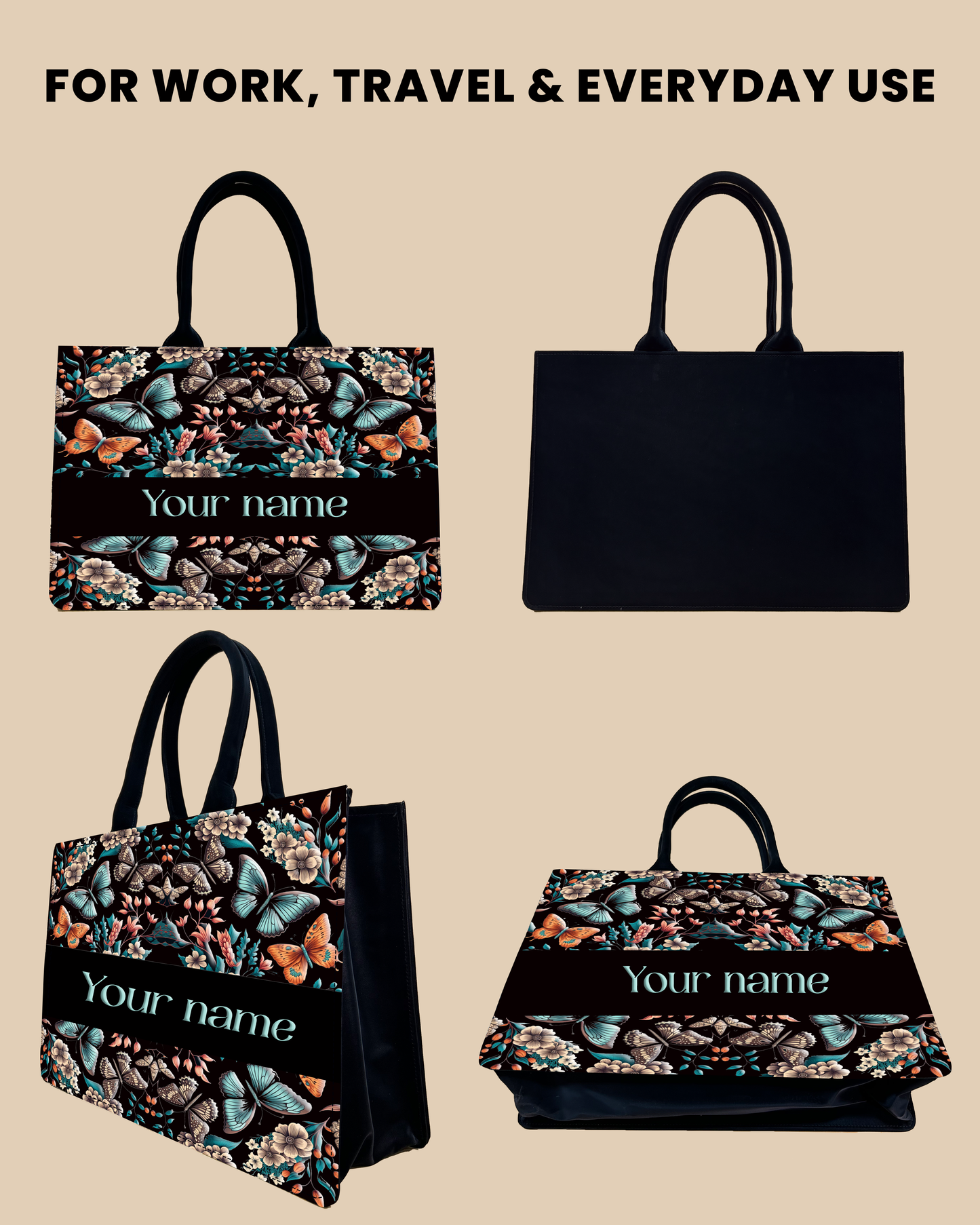 Customized Tote Bag Designed with Beautiful Boho Butterflies With Flowers