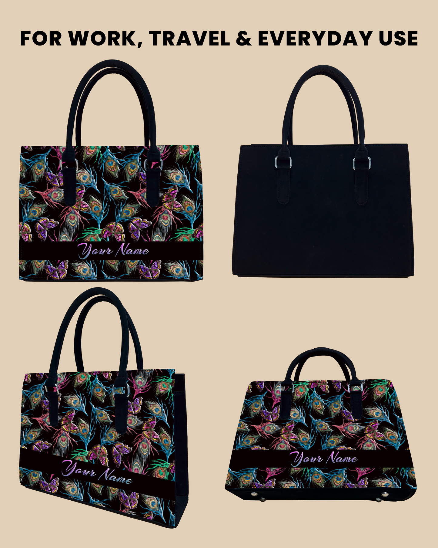 Colorful Peacock Feather And Flying Butterflies Designer Sling Tote