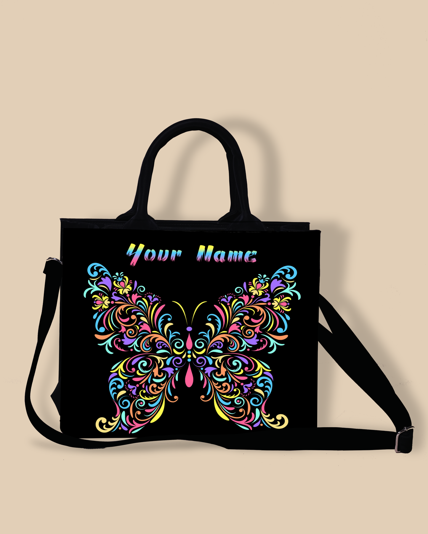 Customized small Tote Bag Designed With Colorful butterfly Pattern