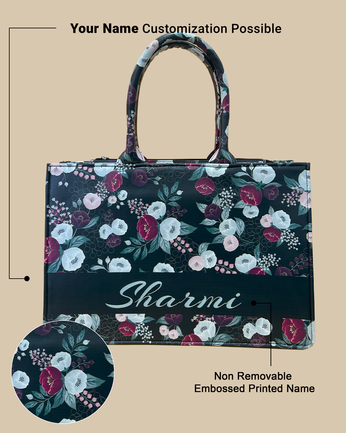 Customized Tote Bag Designed With Decorative Wild Peone Flowers