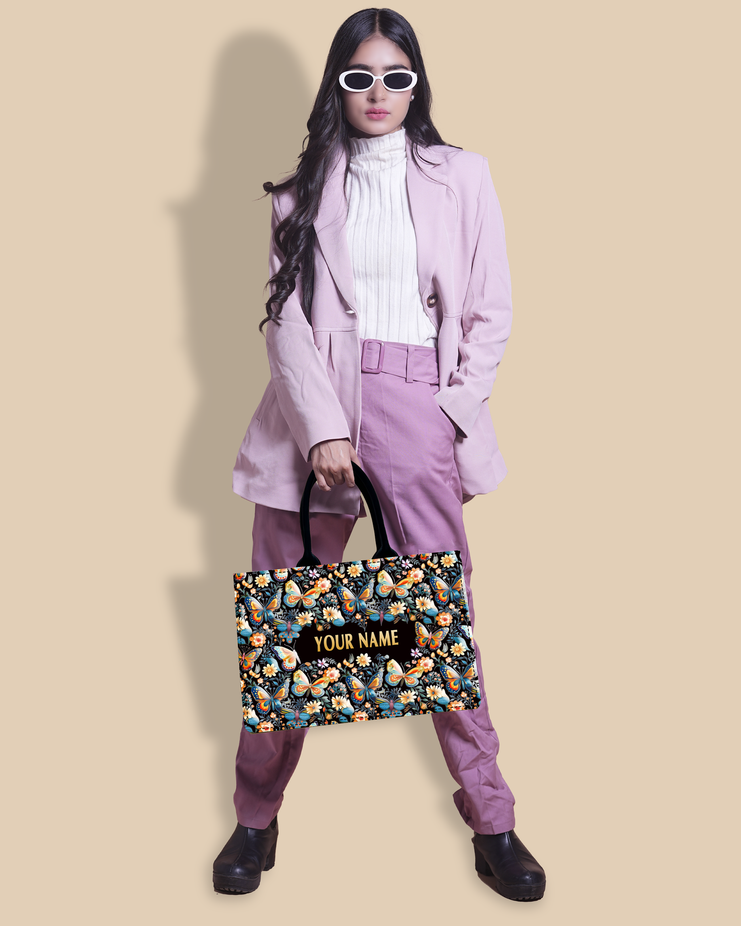 Customized Tote Bag Designed With Blossom Colourfull Butterflies