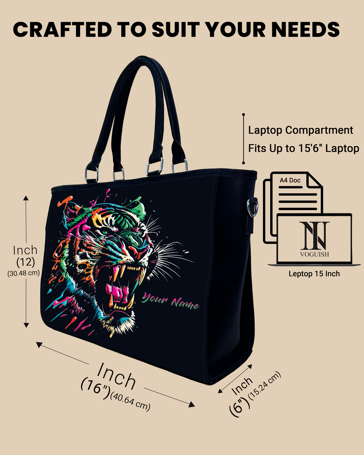 Colorful Roaring Bangal Tiger Oversized Tote