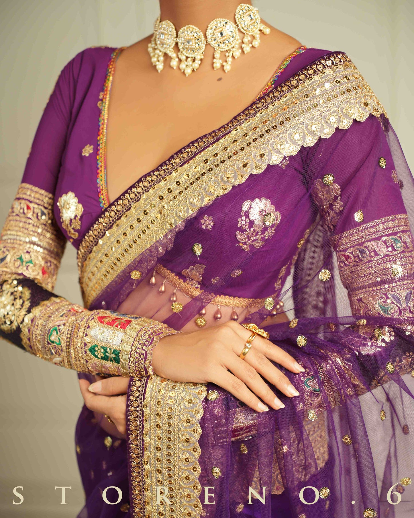 THE QUEEN'S PASSION PLUM SAREE READY-TO-WEAR
