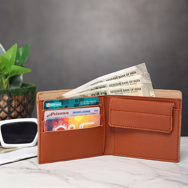 Personalized Men's Wallet With Charm Tan