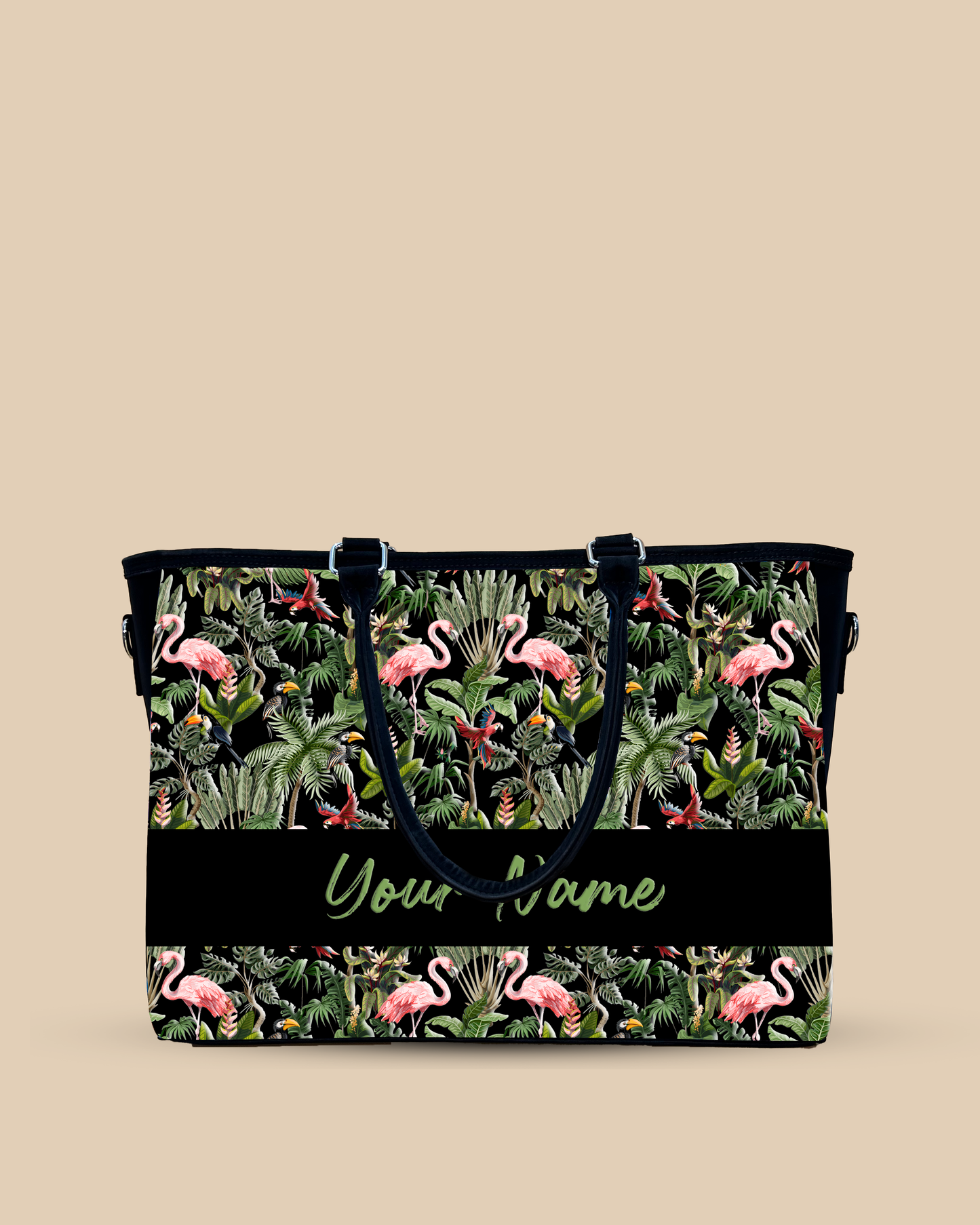 Flamingo And Colorful Parrot Oversized Tote