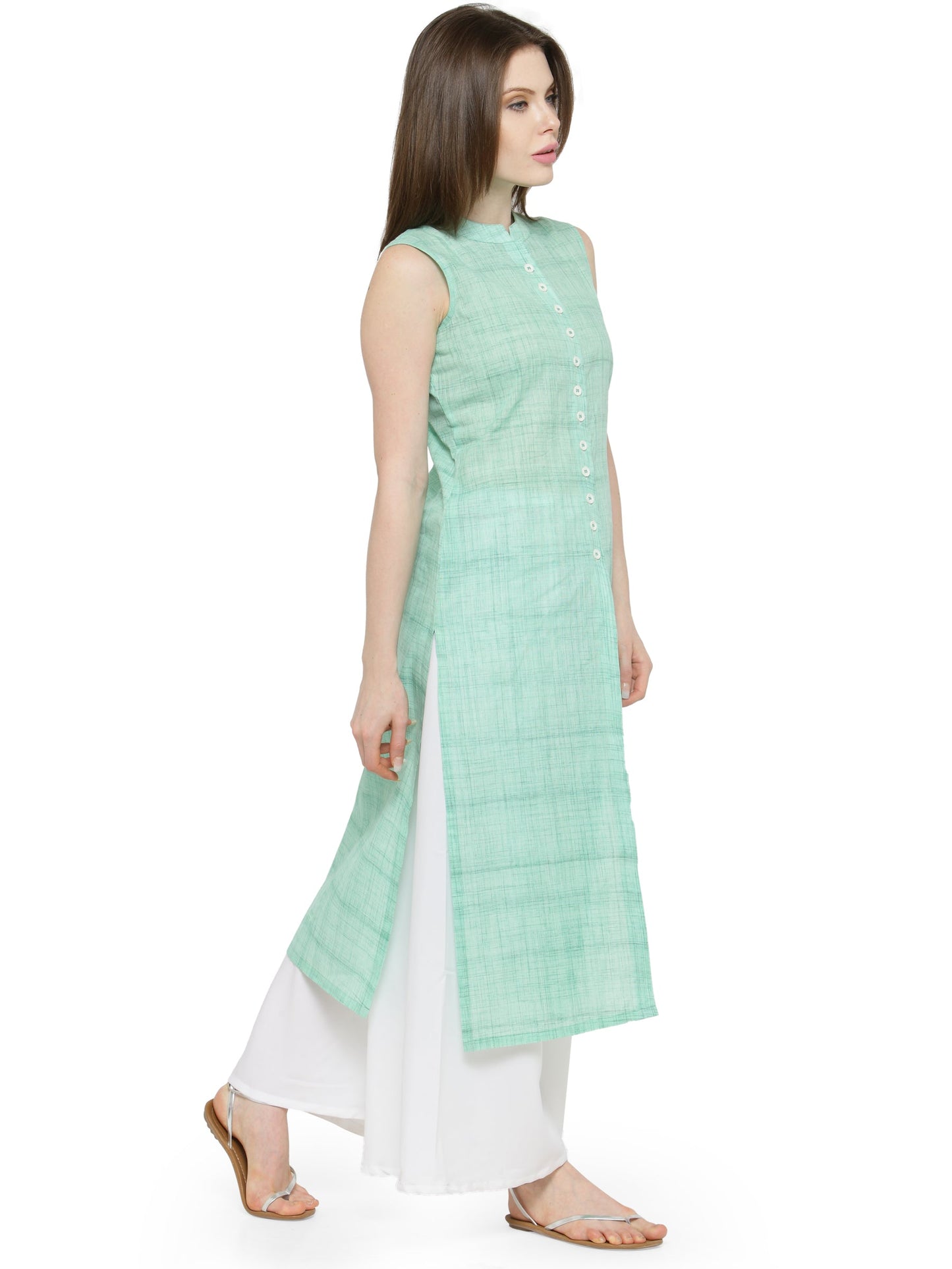 Women Green Solid Straight Kurta