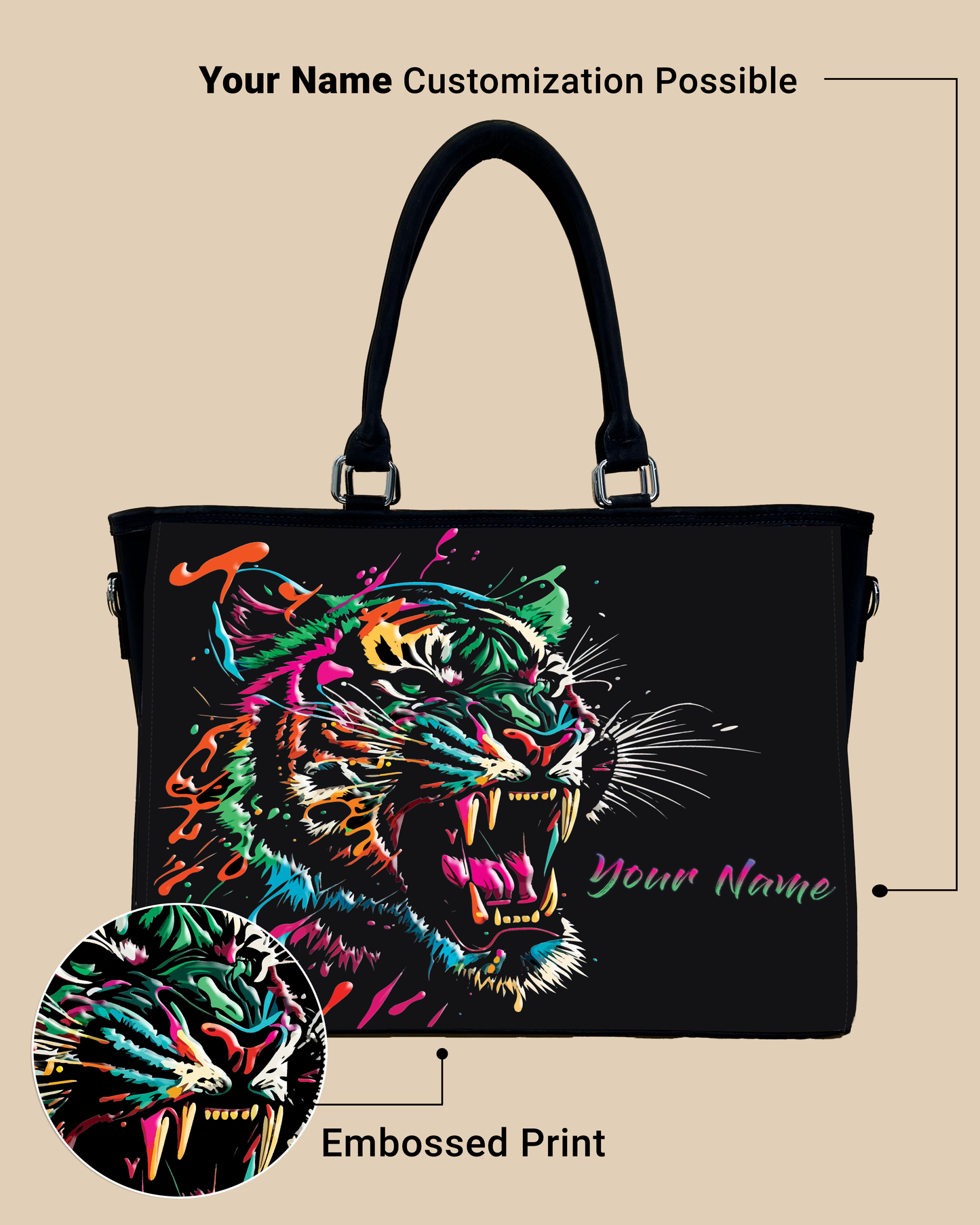 Colorful Roaring Bangal Tiger Oversized Tote