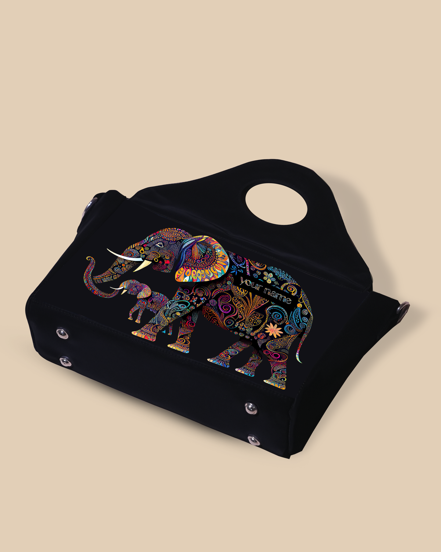 Customized Sling Purse Designed with Baby And Mother Elephant Pattern