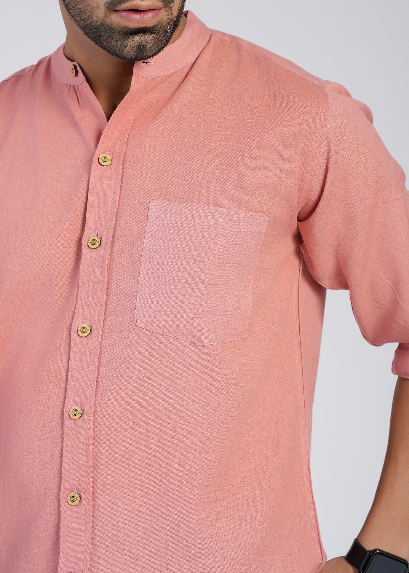 Solid Cotton Flax Full Sleeve Shirt