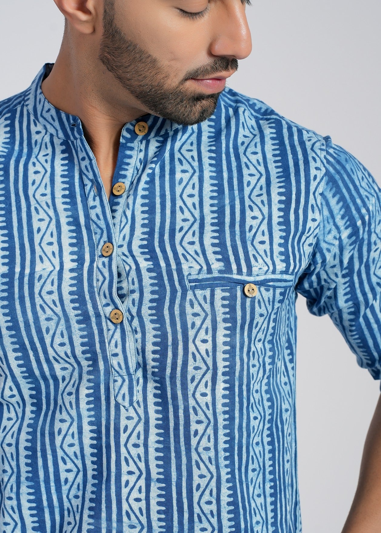 NATURAL INDIGO COTTON DABU FULL SLEEVE SHIRT