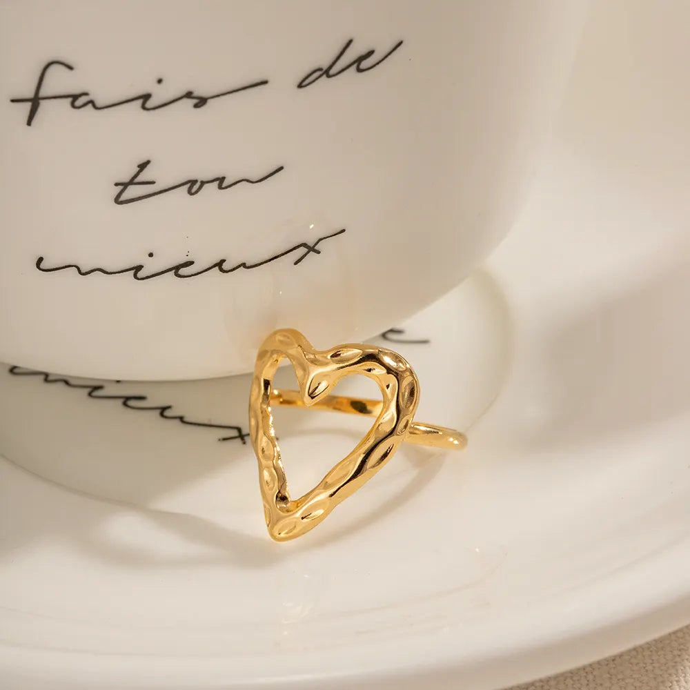 Anti Tarnish Stainless Steel Chunky Hollow out Heart Adjustable Ring