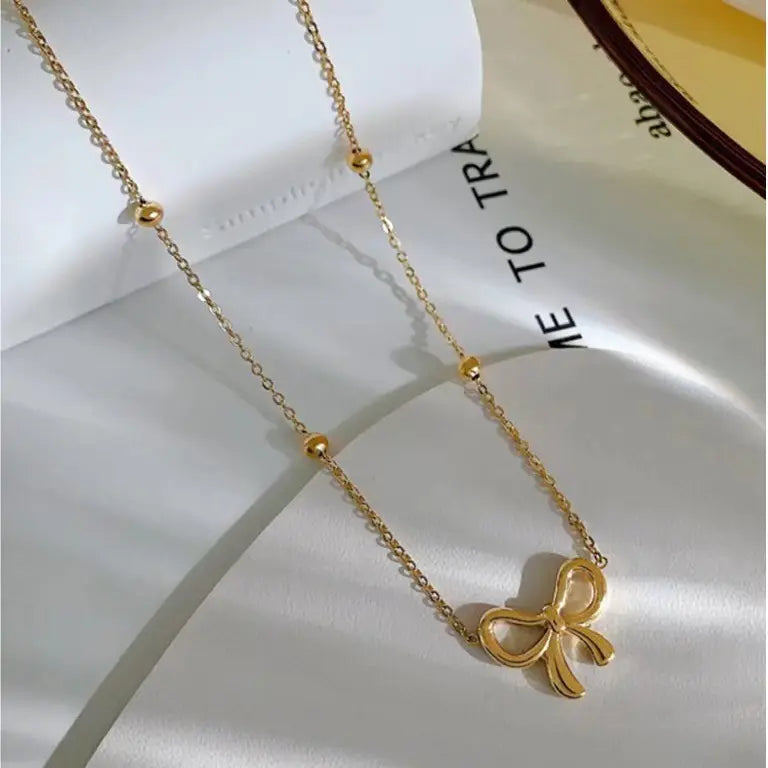 Anti-Tarnish Stainless Steel 18K Gold Plated Bow pendant Necklace