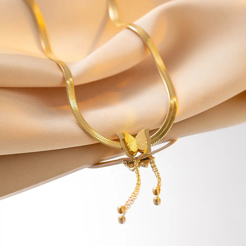 Butterfly Long Tassel 18K Gold Plated Stainless Steel Anti-Tarnish Necklace