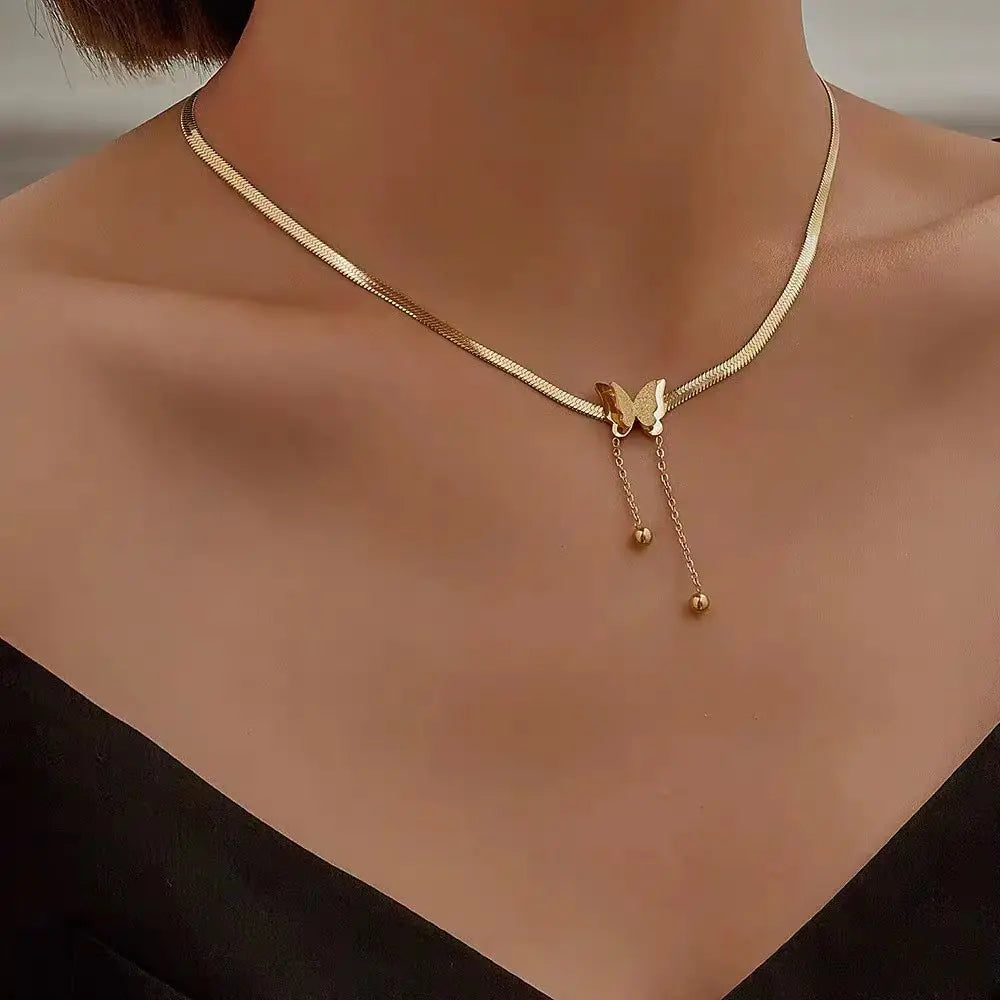 Butterfly Long Tassel 18K Gold Plated Stainless Steel Anti-Tarnish Necklace
